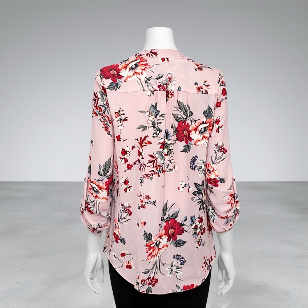 Zac & Rachel Blush Floral Print Roll-Tab Sleeve Blouse - Picture 10 of 11